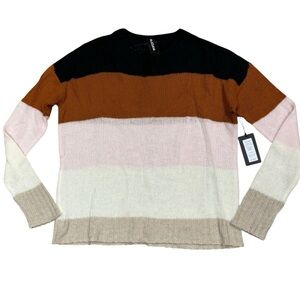 NAADAM Sweater Black Terra Cotta Pink Striped Pullover Cashmere Classic Preppy